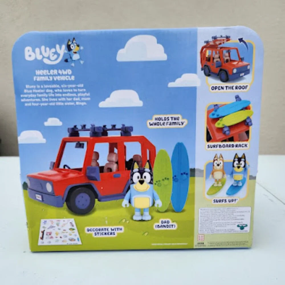 New Bluey Family Cruiser Car Vehicle Blue Dog Family Caravan Toy Set with 2 Surf